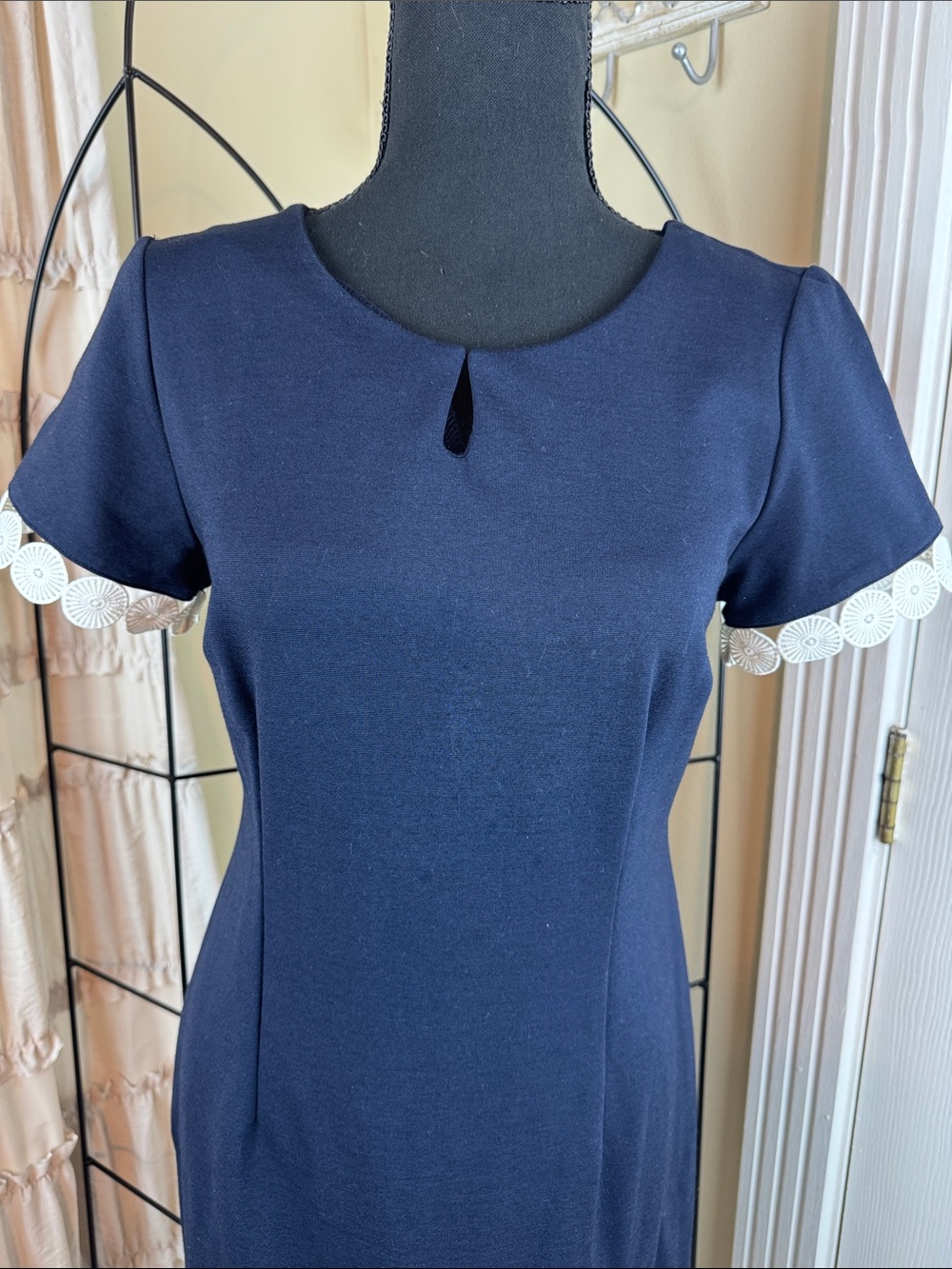 Talbots Navy Dress with White Trim Size 4P - Picture 3 of 7